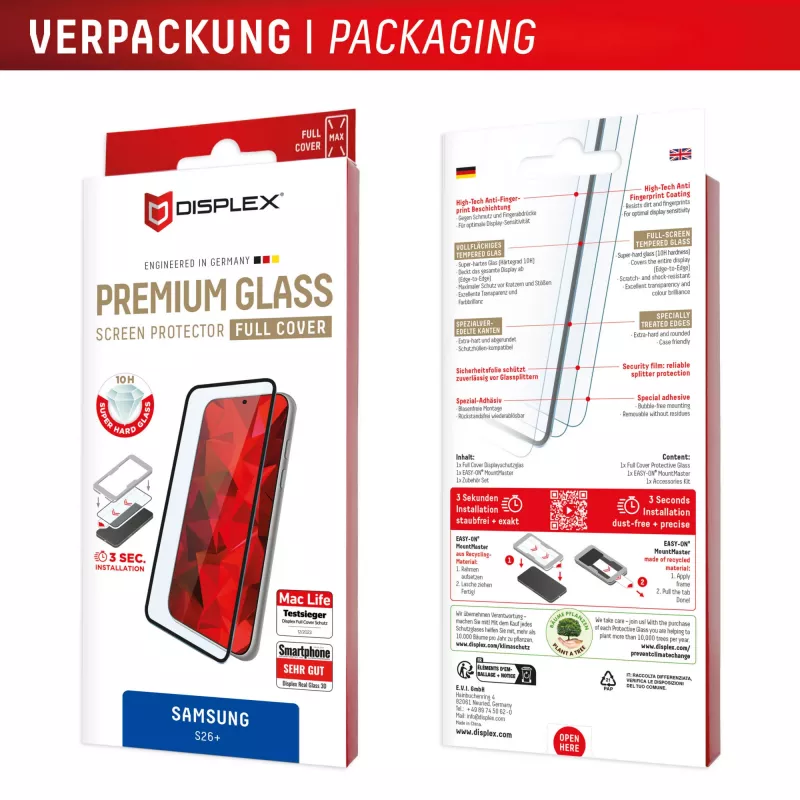 Displex Premium Screen Protector (Full Cover, 10H) for Samsung S26+, Full Cover