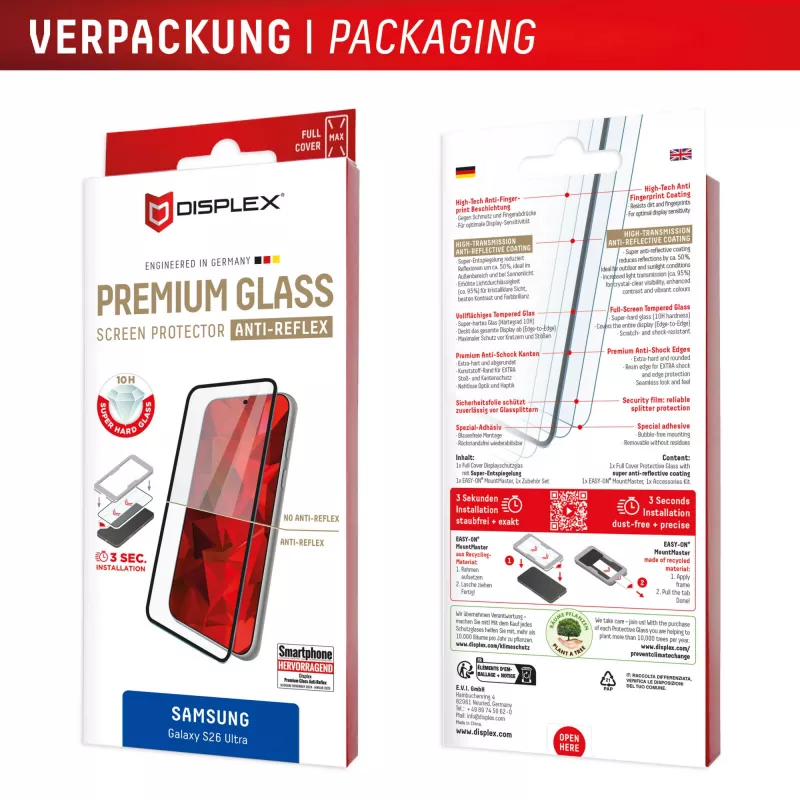 Displex Premium Screen Protector (Full Cover, 10H) for Samsung S26 Ultra, Full Cover