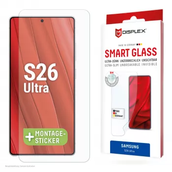 Displex Smart Glass (9H) for Samsung S26 Ultra, unbreakable, Samsung, Galaxy S26 Ultra, Dry application, Break resistant, Dirt resistant, Scratch resistant, Transparent, 1 pc(s)