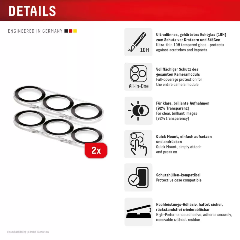 Camera Lens Glass Protector e.v.i. for Galaxy S26 / S26+, Tempered 10H, Full Cover, Quick Mount, 2-Pack
