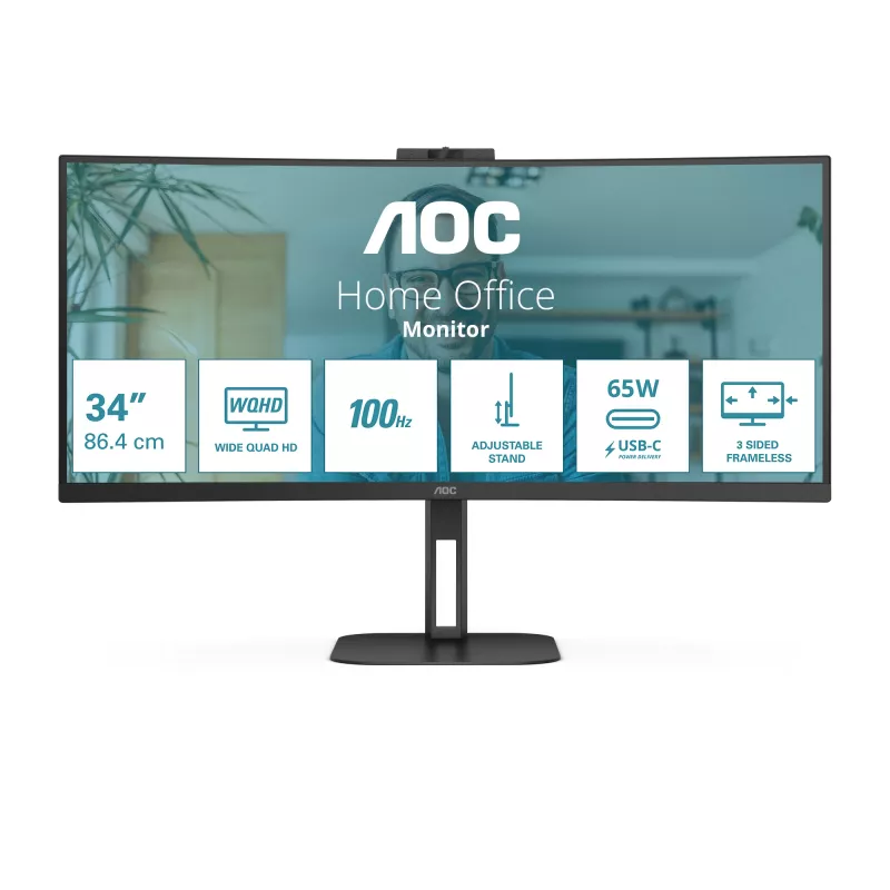 AOC V5 CU34V5C/BK/23 computer monitor 86.4 cm (34 inch) 3440 x 1440 pixels Wide Quad HD LED Black