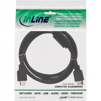 InLine HDMI Cable High Speed male + ferrite black 1.8m, 1.8 m, HDMI Type A (Standard), HDMI Type A (Standard), Black