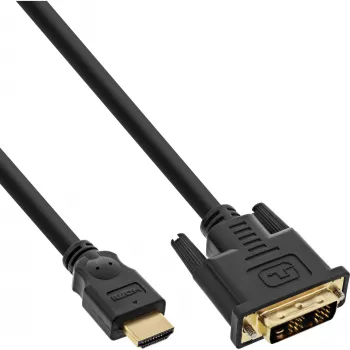 InLine HDMI to DVI Cable male / 18+1 male gold plated 15m, 15 m, HDMI, DVI-D, Gold, 4.95 Gbit/s, Black