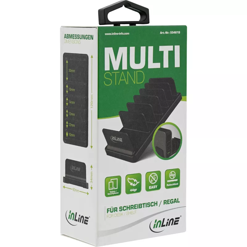 InLine multi stand 6-compartment passive holder for desk or shelf, black