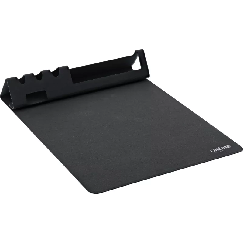 Mouse pad InLine 55261 — multifunctional rubber pad with smartphone and pen holder, 250×? mm, black