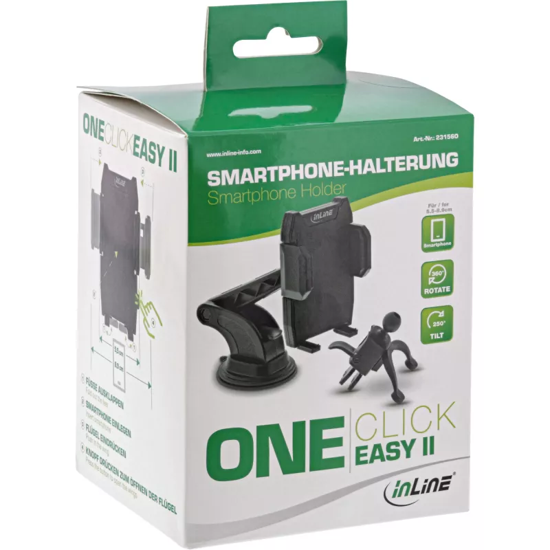 Car Smartphone Holder InLine ONE CLICK EASY II — universal passive holder, black
