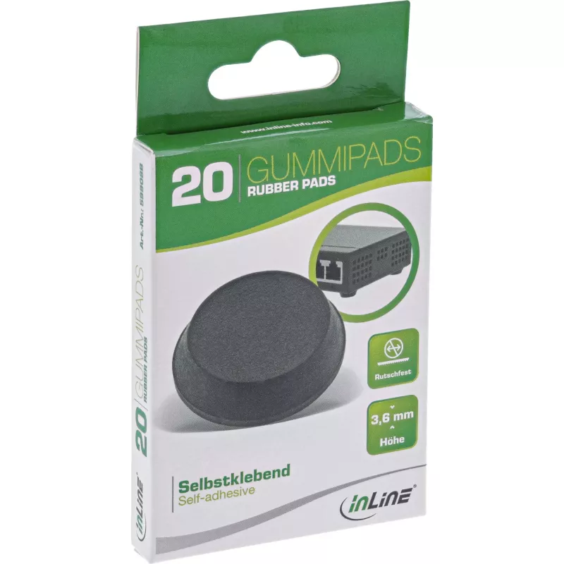 InLine Rubber pads 20pcs Pack black, flat shape 1.2cm, Rubber, Black