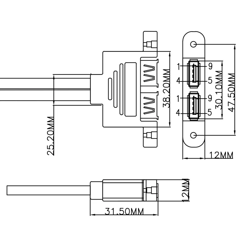 InLine 33390K Internal USB 3.2 Gen 1 Cable, Motherboard to 2x USB-A Female, 0.45m