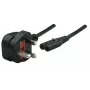 Manhattan Mains Power Cord/Cable, UK 3-pin plug to C7 Female (figure of eight), 1.8m, 13A, Black, Lead, Lifetime Warranty