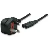 Manhattan Mains Power Cord/Cable, UK 3-pin plug to C7 Female (figure of eight), 1.8m, 13A, Black, Lead, Lifetime Warranty