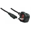 Manhattan Mains Power Cord/Cable, UK 3-pin plug to C7 Female (figure of eight), 1.8m, 13A, Black, Lead, Lifetime Warranty