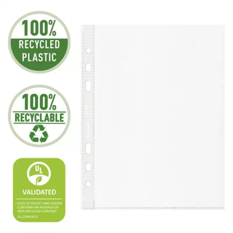 Esselte Recycle Pocket A5, 150 x 210 mm (A5), Transparent, Polypropylene (PP), Landscape/Portrait, Top, 0.07 mm