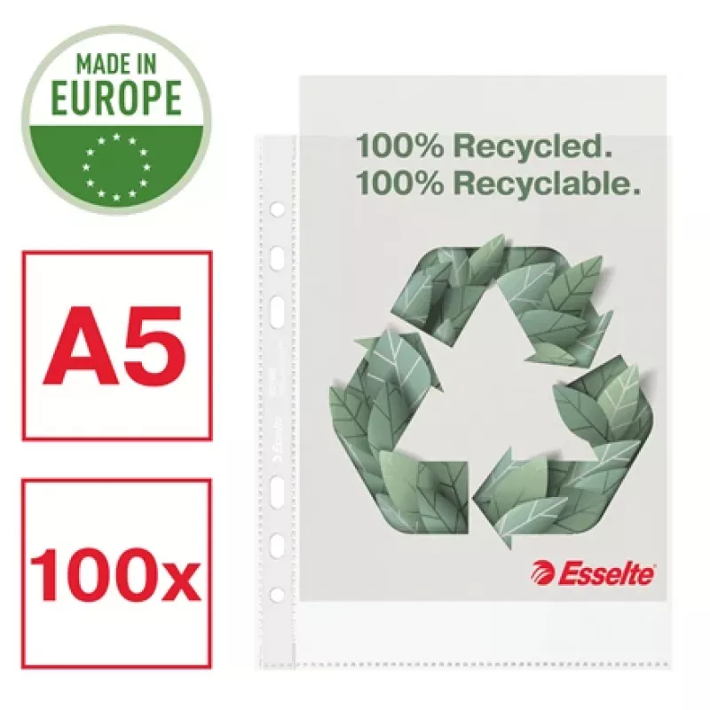 Esselte Recycle Pocket A5, 150 x 210 mm (A5), Transparent, Polypropylene (PP), Landscape/Portrait, Top, 0.07 mm