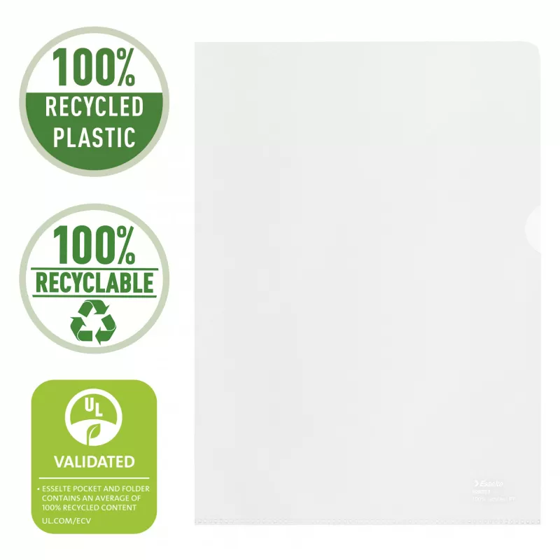 Esselte Recycle Folder A4, Project folder, A4, Polypropylene (PP), Transparent, Portrait, 220 mm