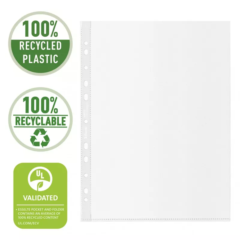 Esselte Recycle Pocket A4, 210 x 297 mm (A4), Transparent, Polypropylene (PP), Portrait, Top, 0.07 mm