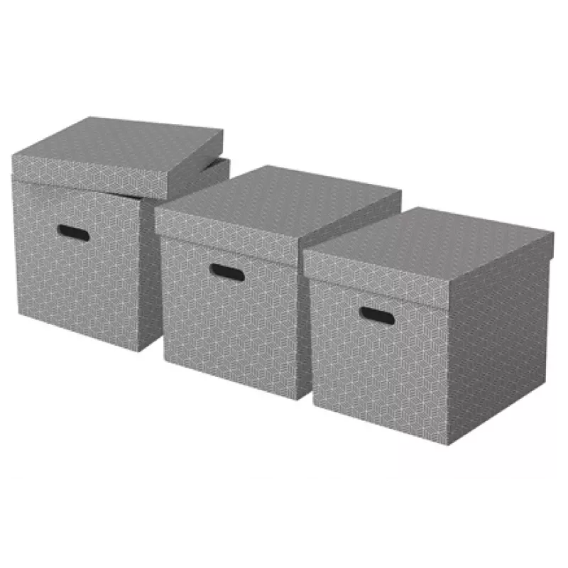 Esselte Home Storage Box Cube, Pack of 3, Cardboard, Grey, 320 mm, 315 mm, 365 mm, 850 g