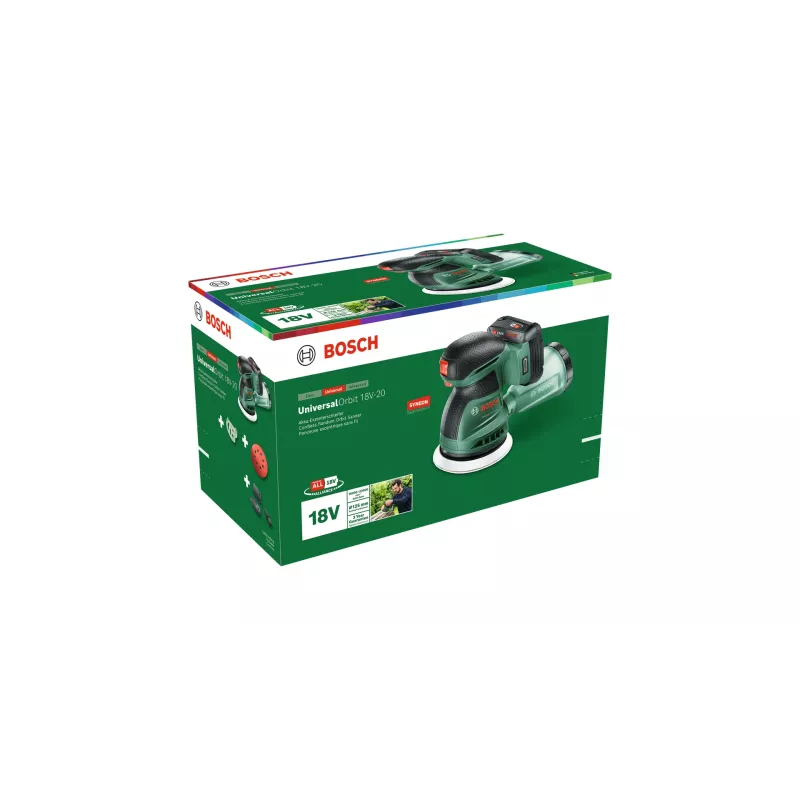 Bosch UniversalOrbit 18V-20 (Baretool), Orbital sander, Orbital, Green, Germany, Battery, 18 V