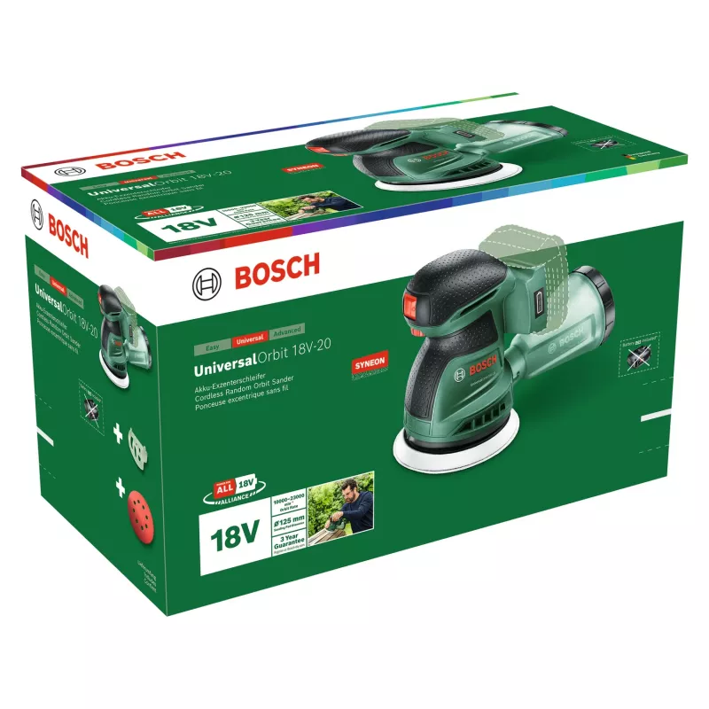 Bosch UniversalOrbit 18V-20 (Baretool), Orbital sander, Orbital, Green, Germany, Battery, 18 V