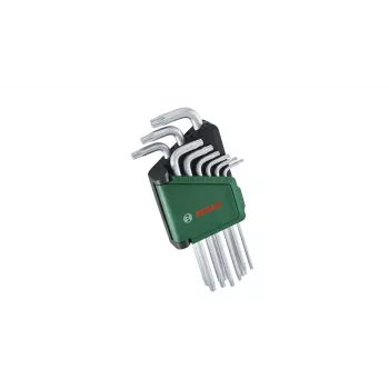 Bosch 1 600 A02 Z9C, L-torx key set, TX10, TX15, TX20, TX25, TX27, TX30, TX40, TX8, TX9, Green, Silver, Steel, Plastic, 69 mm