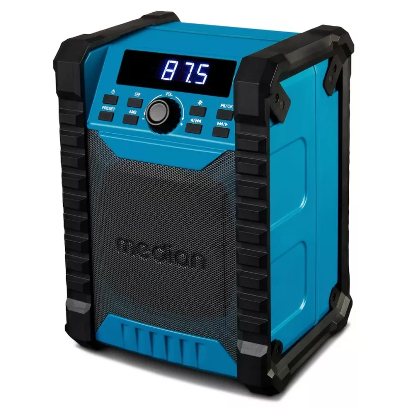 Portable Digital Radio MEDION LIFE E65895 (MD 43895) — PLL tuner, 10 W RMS, LCD, Bluetooth 10 m, IP54, external antenna, black/blue