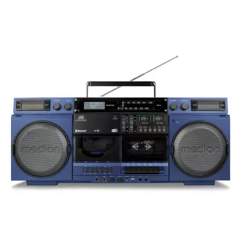 MEDION LIFE P66538 20 W Blue compact audio system — 20 W RMS, 2-way speakers, DAB+/PLL, Bluetooth 10 m, front-loading disc