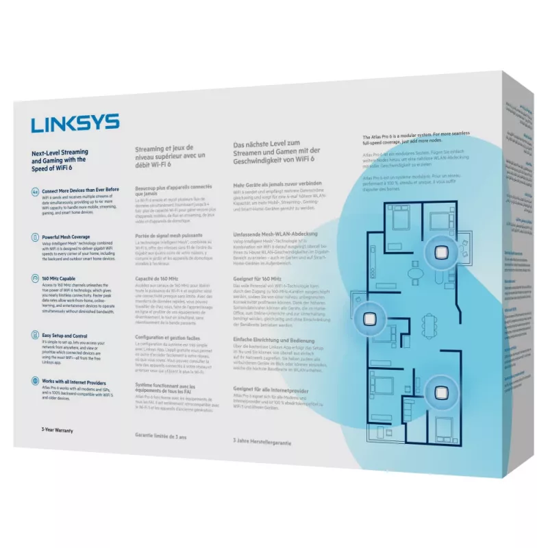 Linksys AX5400 Whole Home Mesh WiFi 6 Dual‑Band System, 2-pack
