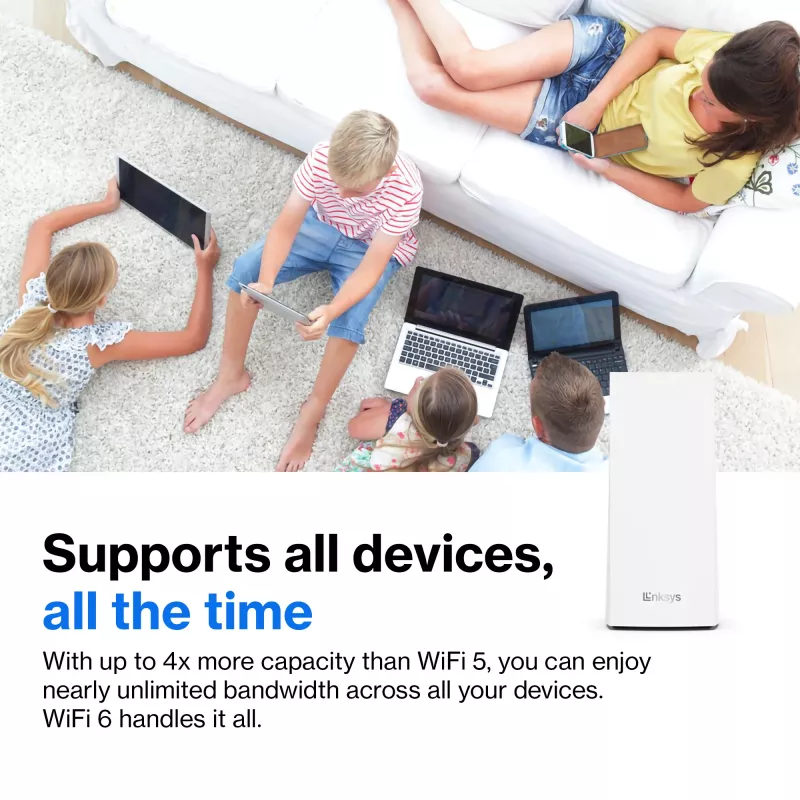 Linksys AX5400 Whole Home Mesh WiFi 6 Dual‑Band System, 2-pack