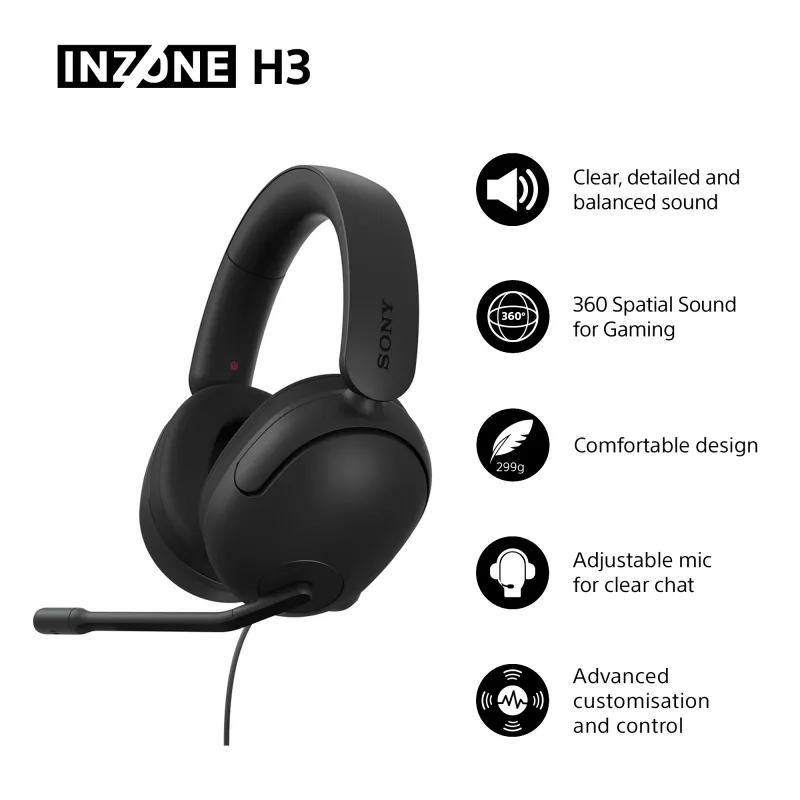 Wired over-ear headset Sony INZONE H3 — black, model MDRG300B.CE7