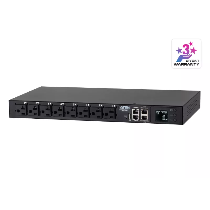 ATEN 32A 8-Outlet 1U Metered eco PDU, Metered, 1U, Black, LCD, 8 AC outlet(s), C13 coupler, C19 coupler