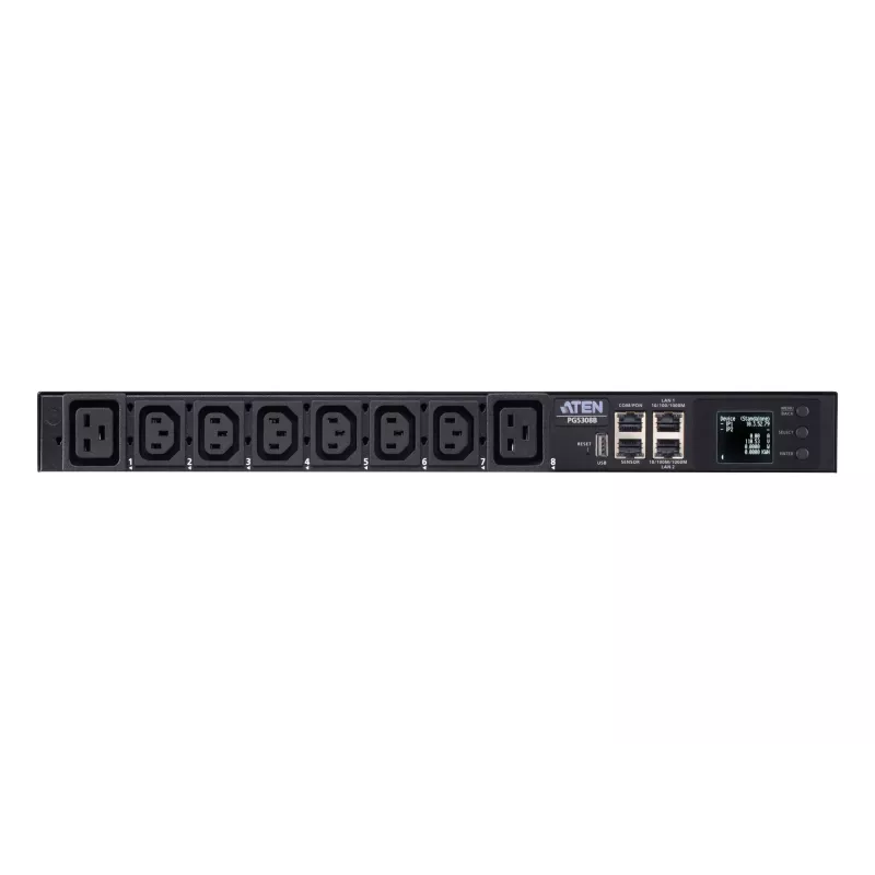 ATEN 32A 8-Outlet 1U Metered eco PDU, Metered, 1U, Black, LCD, 8 AC outlet(s), C13 coupler, C19 coupler