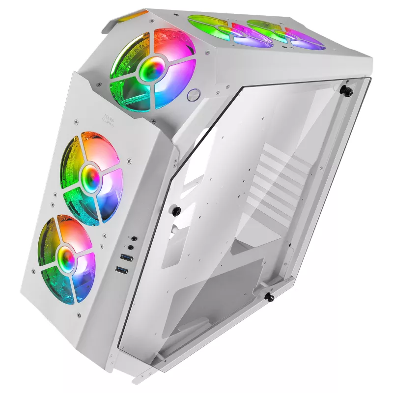 Mars Gaming MC51W White PC Gaming ATX Double Tempered Glass Case 5x RGB 12cm Fan