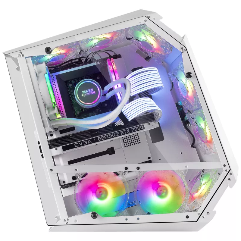 Mars Gaming MC51W White PC Gaming ATX Double Tempered Glass Case 5x RGB 12cm Fan