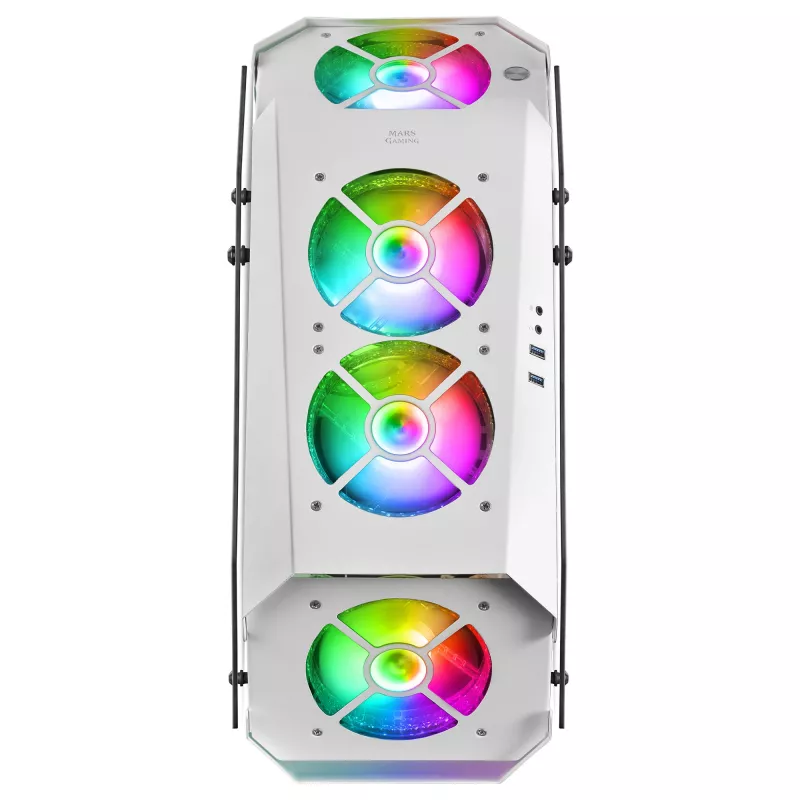 Mars Gaming MC51W White PC Gaming ATX Double Tempered Glass Case 5x RGB 12cm Fan