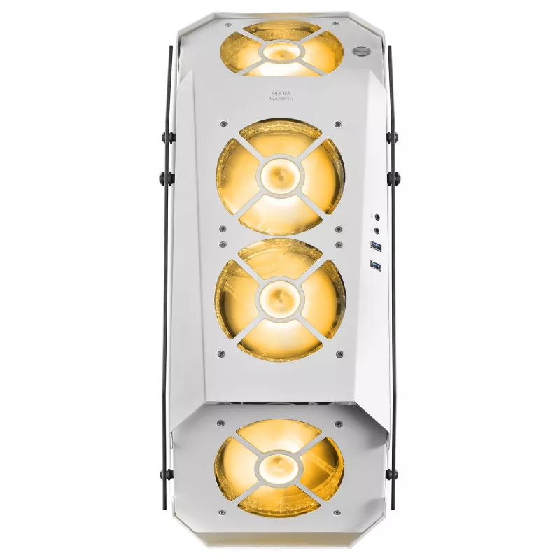 Mars Gaming MC51W White PC Gaming ATX Double Tempered Glass Case 5x RGB 12cm Fan