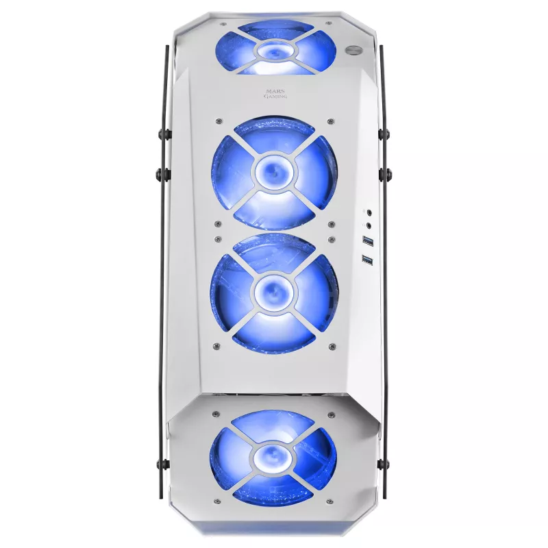 Mars Gaming MC51W White PC Gaming ATX Double Tempered Glass Case 5x RGB 12cm Fan