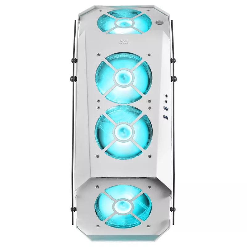 Mars Gaming MC51W White PC Gaming ATX Double Tempered Glass Case 5x RGB 12cm Fan