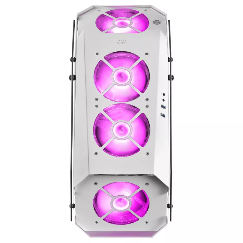 Mars Gaming MC51W White PC Gaming ATX Double Tempered Glass Case 5x RGB 12cm Fan