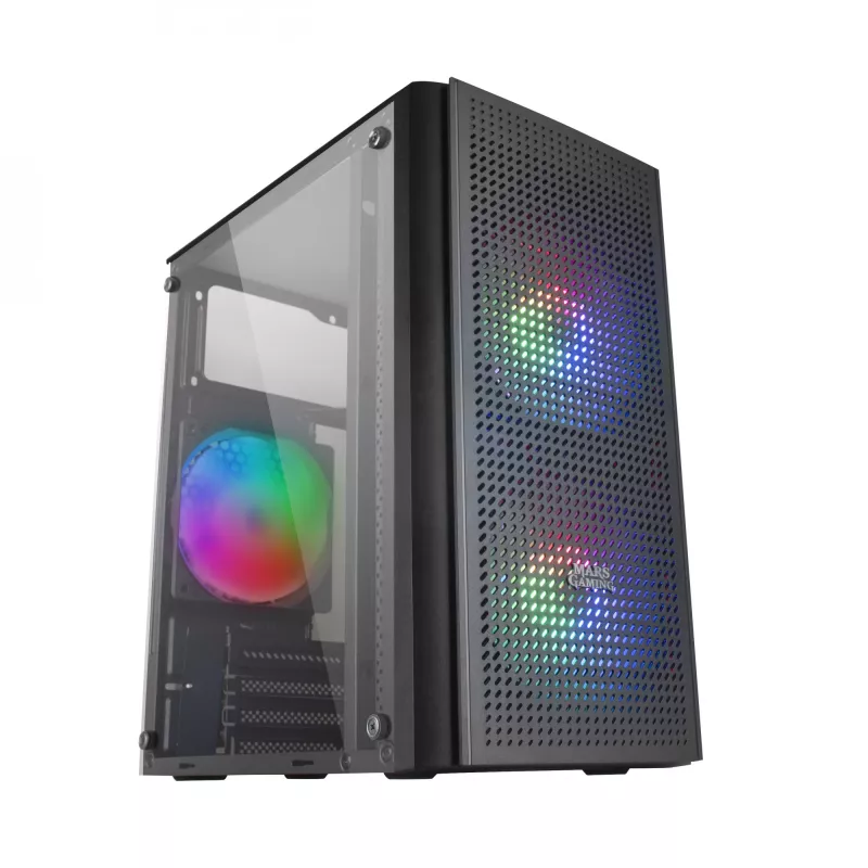 Mars Gaming MC300 Micro ATX Tempered Glass PC Case 3xFRGB Fan Black