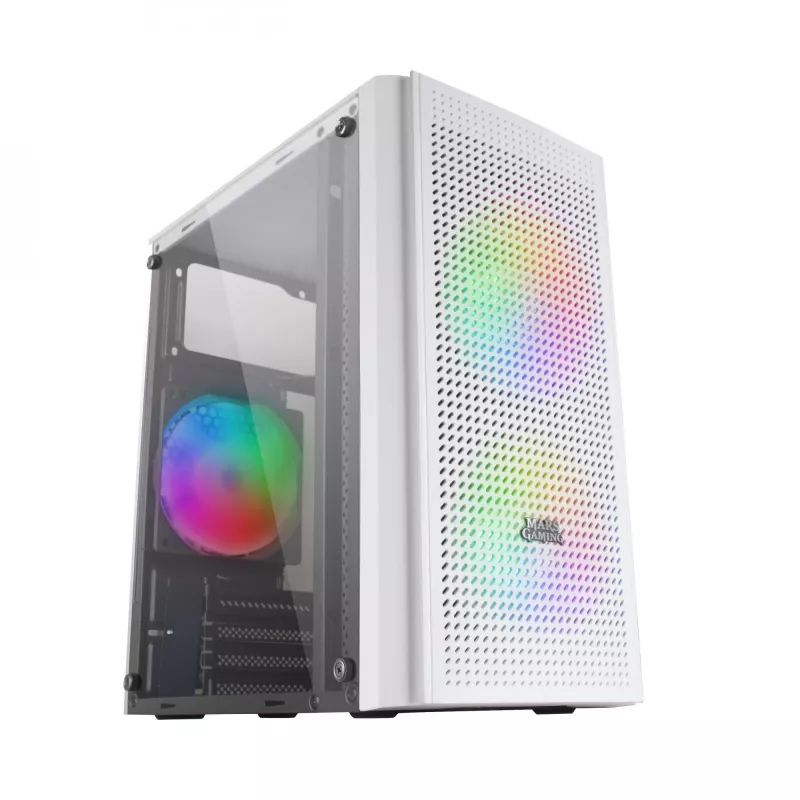 Mars Gaming MC300W Micro ATX Tempered Glass PC Case 3xFrGB Fan White