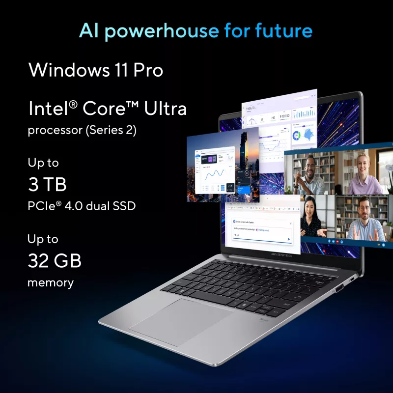 ASUS ExpertBook P5 P5405CSA-NZ0195X Intel Core Ultra 7 258V Laptop 35.6 cm (14 inch) WQXGA 32 GB LPDDR5x-SDRAM 1 TB SSD Wi-Fi 6E (802.11ax) Windows 11 Pro US International Grey