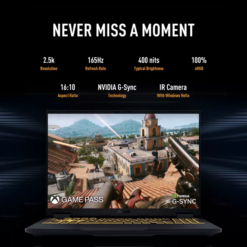 ASUS TUF Gaming F16 FX608JPR-QT014W Intel® Core™ i7 i7-14650HX Laptop 40.6 cm (16 inch) WQXGA 32 GB DDR5-SDRAM 1 TB SSD NVIDIA GeForce RTX 5070 Wi-Fi 6E (802.11ax) Windows 11 Home Dutch Black, Grey