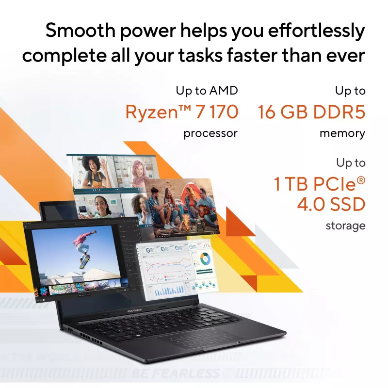 ASUS Vivobook 14 M1405NAQ-LY025W AMD Ryzen™ 7 170 Laptop 35.6 cm (14 inch) WUXGA 16 GB DDR5-SDRAM 512 GB SSD Wi-Fi 6 (802.11ax) Windows 11 Home Dutch Black