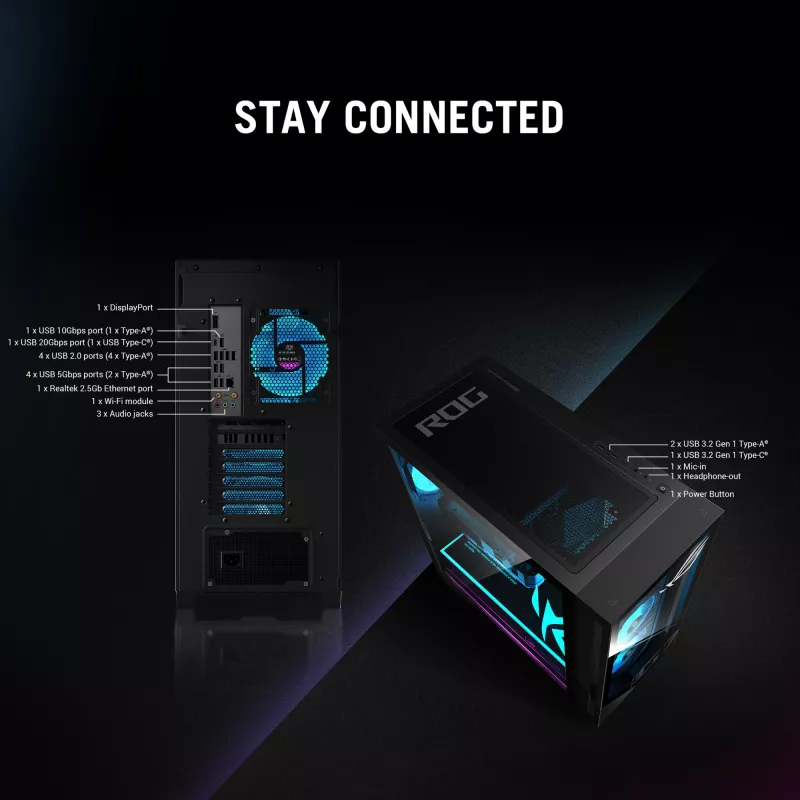 ASUS ROG G700 G700TF-05225F114W Intel Core Ultra 5 225F 32 GB DDR5-SDRAM 1 TB SSD NVIDIA GeForce RTX 5060 Windows 11 Home Tower PC Black