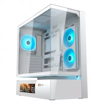 COUGAR CFV235 Vision midi tower PC case — ARGB, 9.16 inch (23.3 cm) LCD, tempered glass, white, supports ATX/Micro-ITX, 2x3.5 inch + 2x2.5 inch