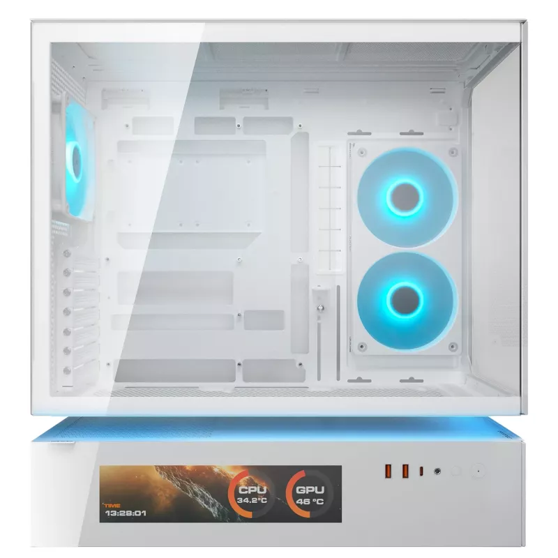 COUGAR CFV235 Vision midi tower PC case — ARGB, 9.16 inch (23.3 cm) LCD, tempered glass, white, supports ATX/Micro-ITX, 2x3.5 inch + 2x2.5 inch