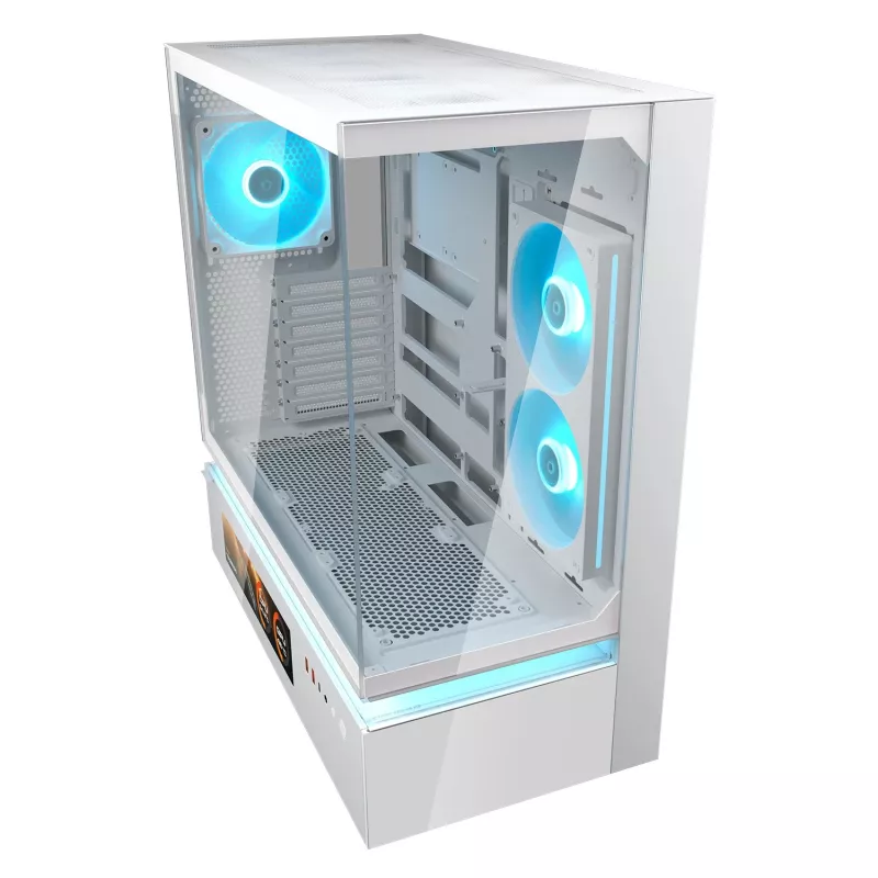 COUGAR CFV235 Vision midi tower PC case — ARGB, 9.16 inch (23.3 cm) LCD, tempered glass, white, supports ATX/Micro-ITX, 2x3.5 inch + 2x2.5 inch