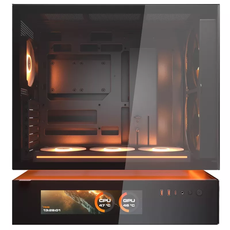 COUGAR PC Midi Tower Case CFV235 Vision — ARGB, 9.16 inch (23.3 cm) LCD 1920×462, Mesh, Front 2×160 mm, Rear 1×120 mm, Black