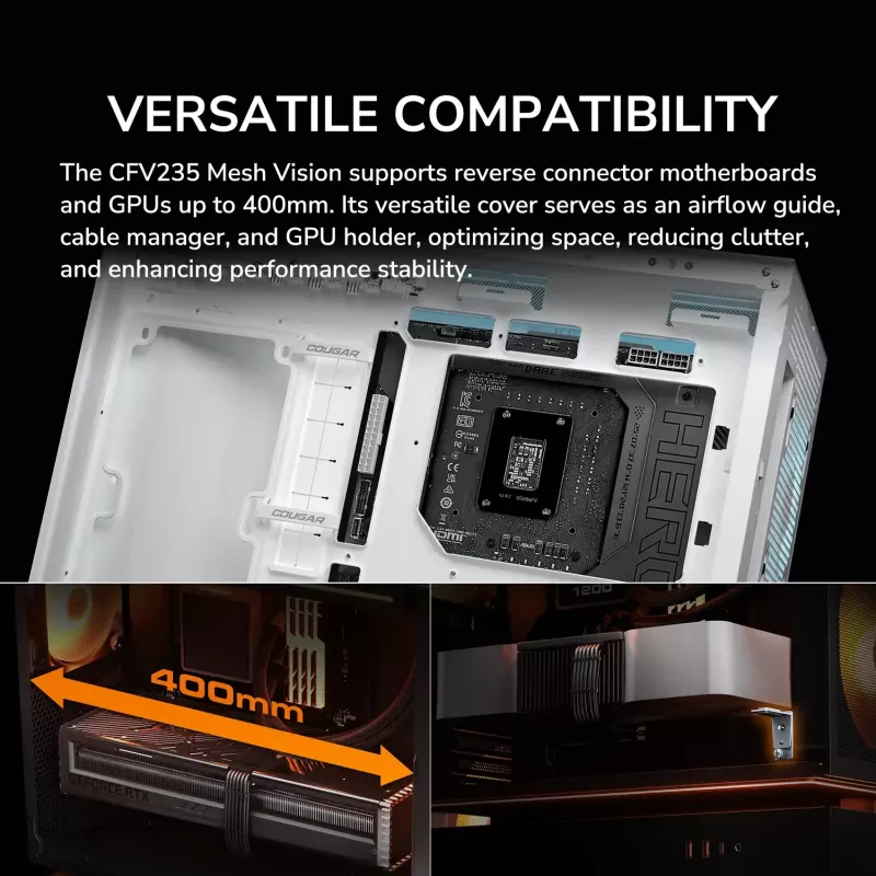 COUGAR PC Midi Tower Case CFV235 Vision — ARGB, 9.16 inch (23.3 cm) LCD 1920×462, Mesh, Front 2×160 mm, Rear 1×120 mm, Black