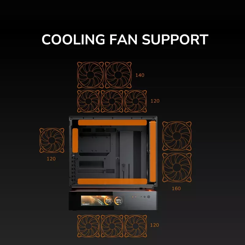 COUGAR PC Midi Tower Case CFV235 Vision — ARGB, 9.16 inch (23.3 cm) LCD 1920×462, Mesh, Front 2×160 mm, Rear 1×120 mm, Black