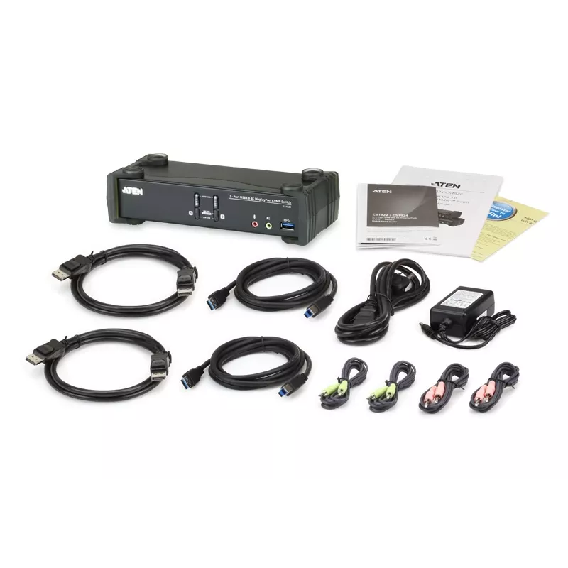 ATEN 2-Port USB 3.1 Gen 1 4K DisplayPort 1.2 KVMP™ Switch with Audio (KVM cables included)